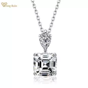 Wong Rain Classic 925 пробы серебро Asscher Cut 3CT AAAAA цирконы с драгоценными камнями кулон ожерелье для женщин свадебная вечеринка изысканные ювелирные изделия