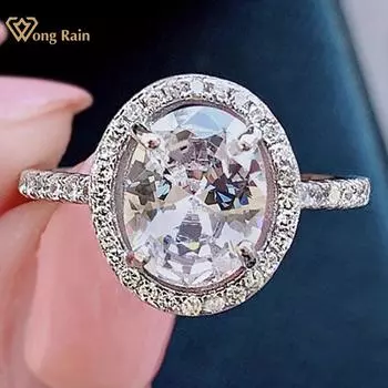 Wong Rain Classic из стерлингового серебра 925 пробы овальной огранки AAAAA с цирконами, драгоценный камень, свадебное обручальное кольцо для женщин, ювелирные изделия