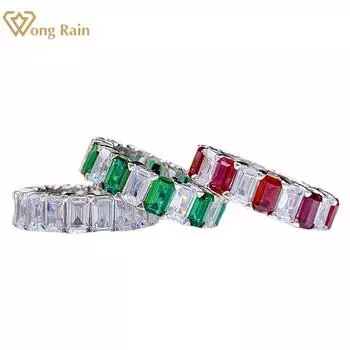 Wong Rain Classic из стерлингового серебра 925 пробы изумрудной огранки AAAAA с цирконами и драгоценными камнями, обручальное кольцо для женщин, ювелирные изделия