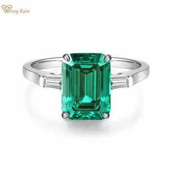 Wong Rain Classic Стерлинговое Серебро 925 Изумрудной Огранки 5CT 8*11MM AAAAA Циркон Драгоценный Камень Ювелирные Изделия Свадебное Обручальное Кольцо Для Женщин Подарки