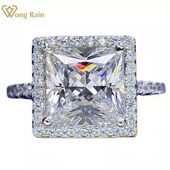Wong Rain Classic Стерлинговое Серебро 925 Изумрудной Огранки 6 CT AAAAA Циркон Драгоценный Камень Свадебное Обручальное Кольцо Для Женщин Изящные Ювелирные Изделия