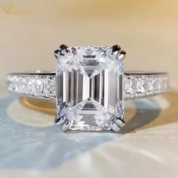 Wong Rain Classic Стерлингового Серебра 925 Изумрудной Огранки D Цвет AAAAA Цирконы Драгоценный Камень Свадебное Обручальное Кольцо для Женщин Изящные Ювелирные Изделия