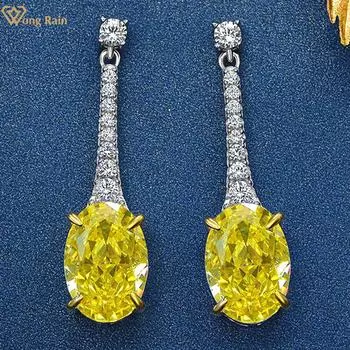 Wong Rain Colassic Стерлинговое Серебро 925 пробы Измельченный Лед Огранка AAAAA Циркон Драгоценный Камень Вечерние Женщины Висячие Серьги Шпильки Изысканные Ювелирные Изделия