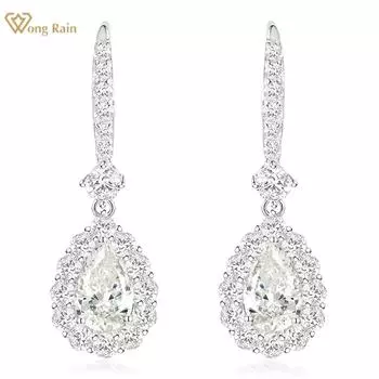 Wong Rain Elegant, 100% стерлинговое серебро 925 пробы, 6*9 мм, грушевидная огранка AAAAA, цирконы, драгоценные камни, висячие серьги для женщин, ювелирные изделия, свадебные подарки