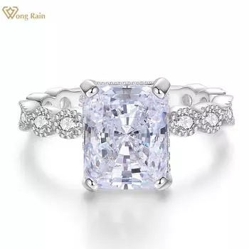 Wong Rain Fashion Твердое серебро 925 пробы сияющей огранки 4 CT Циркон AAAAA Драгоценный камень Свадебное обручальное ювелирное украшение Коктейльное кольцо Подарки