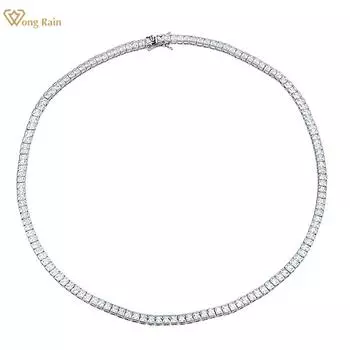 Wong Rain, хип-хоп, рок, 100% серебро 925 пробы, 4 мм, AAAAA, цирконы, драгоценный камень, унисекс, базовая теннисная цепочка, ожерелье, ювелирные изделия