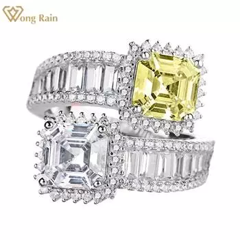 Wong Rain Hyperbole, стерлинговое серебро 925 пробы, огранка Asscher, 7*7 мм, AAAAA, цирконы, ювелирные украшения, коктейльное кольцо для женщин, подарки