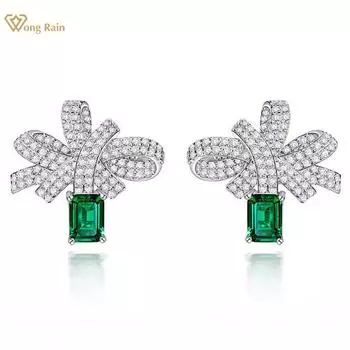Wong Rain из стерлингового серебра 925 пробы с цирконами, драгоценный камень, свадебная вечеринка, серьги-гвоздики с бантом, ювелирные украшения