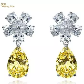 Wong Rain из стерлингового серебра 925 пробы с цирконами грушевидной огранки, свадебные висячие серьги-шпильки, ювелирные изделия