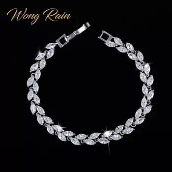 Wong Rain из стерлингового серебра 925 пробы, муассанит, сапфир, рубин, аметист, драгоценный камень, браслет, браслеты, ювелирные украшения чёрный