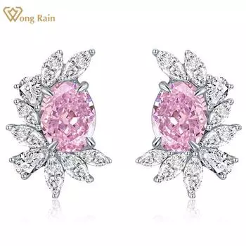 Wong Rain из стерлингового серебра 925 пробы, овальные 7*9 мм, AAAAA, цирконы, драгоценный камень, серьги-гвоздики для свадебной вечеринки, серьги-гвоздики для женщин, изящные ювелирные изделия