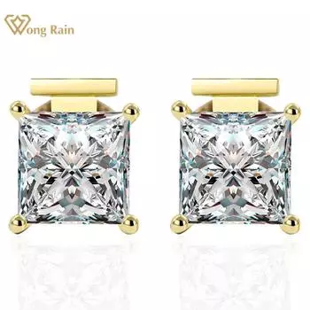 Wong Rain из стерлингового серебра 925 пробы, огранка принцессы, 8*8 мм, AAAAA, цирконы, драгоценные камни, серьги-гвоздики для женщин, ювелирные изделия