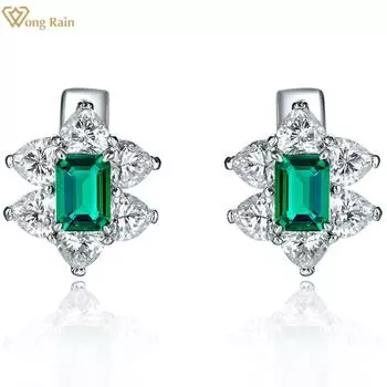 Wong Rain из стерлингового серебра 925 пробы изумрудной огранки 5*7 мм, созданный изумрудный драгоценный камень, серьги-гвоздики для свадебной вечеринки, изысканные ювелирные изделия, подарок