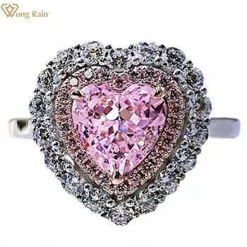 Wong Rain из стерлингового серебра 925 пробы с цирконами в форме сердца, драгоценный камень, свадебное обручальное кольцо, ювелирные изделия