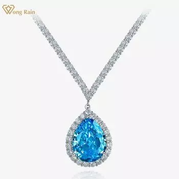 Wong Rain Элегантное роскошное ожерелье из стерлингового серебра 925 пробы груша 15*20 мм AAAAA цирконы с драгоценными камнями кулон ожерелье для женщин ювелирные изделия длина цепи 40 см