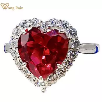Wong Rain Классические кольца из стерлингового серебра 925 пробы с огранкой сердца AAAAA, цирконы, драгоценные камни, свадебные обручальные кольца для женщин, ювелирные изделия