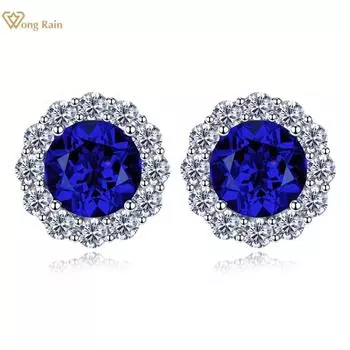 Wong Rain Классические однотонные серьги-гвоздики из стерлингового серебра 925 пробы круглой огранки 8 мм AAAAA с цирконами и драгоценными камнями, серьги-гвоздики для свадьбы и помолвки, ювелирные украшения