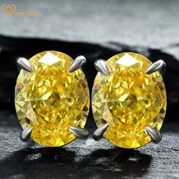 Wong Rain Классические серьги-гвоздики из стерлингового серебра 925 пробы овальной огранки AAAAA с цирконами и драгоценными камнями для женщин, ювелирные изделия