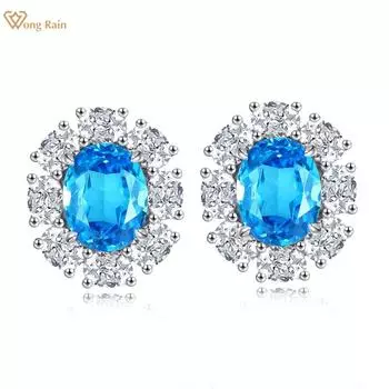 Wong Rain классические твердые серьги-гвоздики из стерлингового серебра 925 пробы овальной огранки 3 CT AAAAA с цирконами и драгоценными камнями для женщин, ювелирные изделия