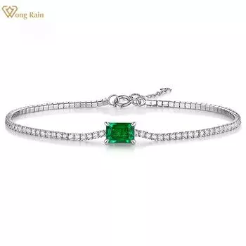 Wong Rain Классический браслет из 100% стерлингового серебра 925 пробы изумрудной огранки 1CT AAAAA с цирконами и драгоценными камнями для женщин, ювелирные изделия, подарки