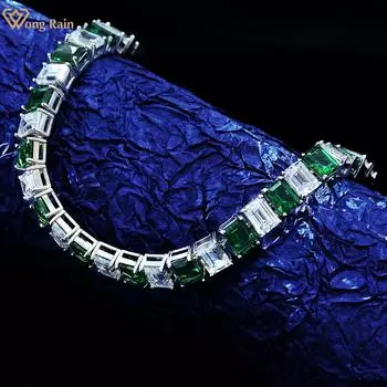 Wong Rain Классический браслет из 100% стерлингового серебра 925 пробы с изумрудной огранкой 6*8 мм AAAAA цирконы из драгоценных камней браслет ювелирные изделия в подарок