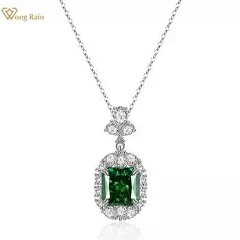 Wong Rain Классический Твердый Стерлингового Серебра 925 Сияющей Огранки 5CT AAAAA Циркон Драгоценный Камень Женщины Подвеска Ожерелье Свадьба Помолвка Изящные Ювелирные Изделия