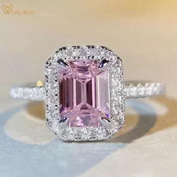 Wong Rain Классический Твердый Стерлингового Серебра 925 Изумрудной Огранки 2CT AAAAA Циркон Драгоценный Камень Свадьба Помолвка Ювелирные Изделия Простое Кольцо Для Женщин
