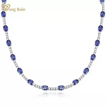 Wong Rain Классический Твердый Стерлингового Серебра 925 6*8 ММ 2CT Овальный AAAAA Циркон Драгоценный Камень Женское Ожерелье Изящные Ювелирные Изделия Подарок На Годовщину