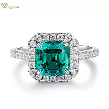 Wong Rain Классический Твердый Стерлингового Серебра 925 пробы Asscher Cut 3CT 7*7 мм AAAAA Циркон Драгоценный Камень Свадьба Помолвка Ювелирные Изделия Женщины Кольцо Подарок