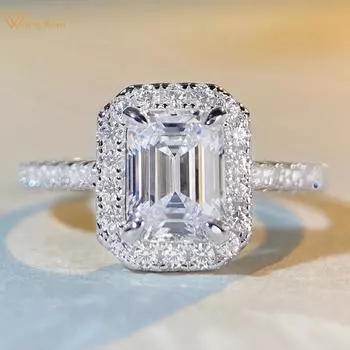 Wong Rain Классический Твердый Стерлингового Серебра 925 Изумрудной Огранки 2CT AAAAA Циркон Драгоценный Камень Свадебное Обручальное Ювелирное Кольцо Для Женщин Подарок