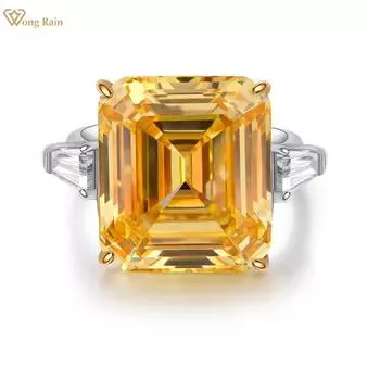 Wong Rain Классический Твердый Стерлингового Серебра 925 Изумрудной Огранки 28CT 14*16 ММ AAAAA Циркон Драгоценный Камень Свадьба Помолвка Ювелирные Изделия Роскошные Женские Кольца
