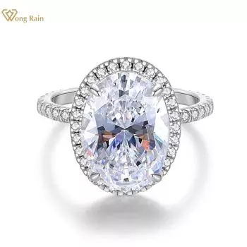 Wong Rain Классический Твердый Стерлингового Серебра 925 Овальный 5 CT AAAAA Циркон Драгоценный Камень Свадебное Обручальное Кольцо Ювелирные Изделия Подарки На День Рождения