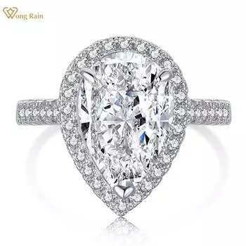 Wong Rain классическое твердое серебро 925 пробы грушевидной огранки 8*12 мм AAAAA цирконы с драгоценными камнями кольцо подарок обручальное ювелирное украшение для женщин