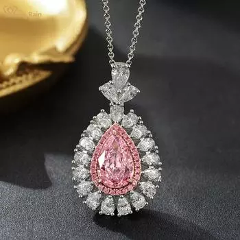 Wong Rain Luxury 100% 925 стерлингового серебра груша 8 * 12 ММ AAAAA Цирконы Драгоценный камень Свадебная вечеринка Кулон Ожерелье Тонкие ювелирные изделия Подарок