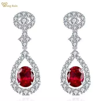Wong Rain Luxury 100% 925 стерлингового серебра овальной огранки AAAAA Цирконы Драгоценный камень Груша Капля Болтающиеся Серьги Шпильки Тонкие ювелирные изделия