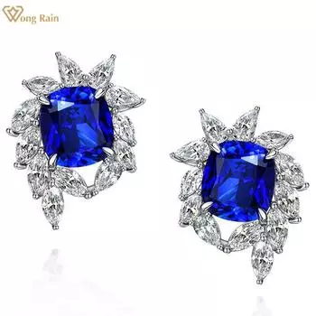 Wong Rain Luxury 100% Стерлингового Серебра 925 пробы 10*11 ММ AAAAA Цирконы Драгоценный Камень Свадебная Вечеринка Серьги-гвоздики Изящных Ювелирных Изделий