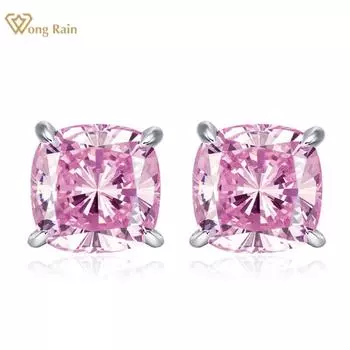 Wong Rain Luxury Solid 925 стерлингового серебра 10 * 10 ММ AAAAA Цирконы Драгоценный камень Ушная шпилька Серьги Свадебная помолвка Тонкие ювелирные изделия