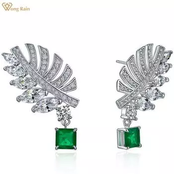 Wong Rain Luxuty Стерлинговое Серебро 925 пробы 10*10 мм AAAAA Цирконы Драгоценный камень Свадебная вечеринка Листья Висячие серьги Шпильки Изысканные ювелирные изделия