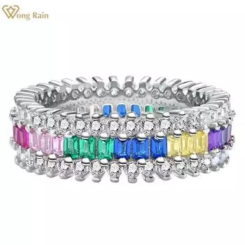 Wong Rain, позолоченное серебро 925 пробы, изумрудная огранка AAAAA, цирконы, драгоценный камень, женское кольцо, ювелирные изделия, обручальное кольцо, размер 5-9