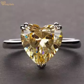 Wong Rain Простое 100% стерлинговое серебро 925 пробы в форме сердца 10*10 мм цирконы, драгоценный камень, свадебное обручальное кольцо для женщин, ювелирные изделия