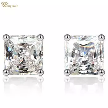 Wong Rain Простые серьги-гвоздики из 100% стерлингового серебра 925 пробы 7*7 мм с цирконами, драгоценные камни, серьги-гвоздики для женщин и мужчин, изысканные ювелирные изделия