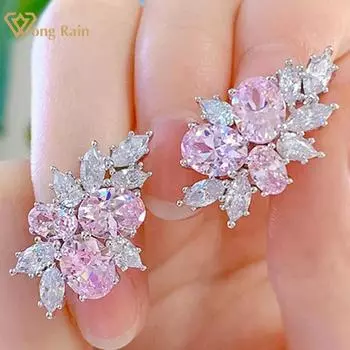 Wong Rain Романтические серьги-гвоздики из 100% стерлингового серебра 925 пробы 6*8 мм AAAAA с цирконами, драгоценные камни для свадебной вечеринки, серьги-гвоздики для женщин, изящные ювелирные изделия