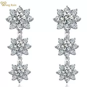 Wong Rain Романтические серьги-гвоздики из 100% стерлингового серебра 925 пробы с цветком AAAAA, цирконы, драгоценные камни для свадебной вечеринки, висячие серьги-гвоздики, ювелирные изделия