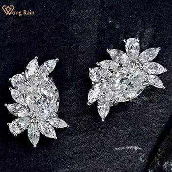 Wong Rain Романтические серьги-гвоздики из 100% стерлингового серебра 925 пробы с измельченным льдом AAAAA, цирконы, драгоценные камни, серьги-гвоздики, ювелирные изделия