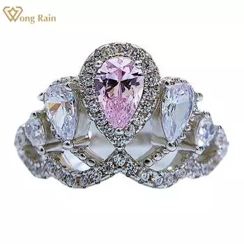 Wong Rain Романтическое кольцо из 100% стерлингового серебра 925 пробы с короной розового цвета AAAAA с цирконами, драгоценный камень для свадебной вечеринки, женское кольцо, ювелирные изделия