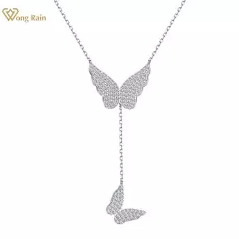 Wong Rain романтическое милое ожерелье из 100% стерлингового серебра 925 пробы с бабочкой AAAAA с цирконами и драгоценными камнями, ожерелье для женщин, ювелирные изделия, подарки