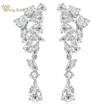 Wong Rain романтическое серебро 925 пробы 5*7 мм 1 карат груша AAAAA цирконы драгоценный камень сверкающие висячие серьги ювелирные изделия