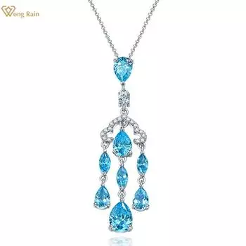 Wong Rain романтическое серебро 925 пробы груша огранки AAAAA цирконы драгоценный камень юбилейная вечеринка женское ожерелье с подвеской изящные ювелирные изделия
