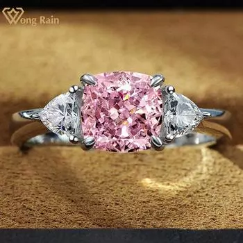 Wong Rain Романтическое Стерлинговое Серебро 925 пробы Измельченный Лед Розовый AAAAA Циркон Драгоценный Камень Свадебное Обручальное Кольцо Для Женщин Изящные Ювелирные Изделия Подарки