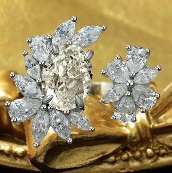 Wong Rain Романтическое Стерлинговое Серебро 925 пробы Ice Crushed Cut G Цвет AAAAA Циркон Драгоценный Камень Свадьба Обручальное Открытое Женское Кольцо Изящные Ювелирные Изделия